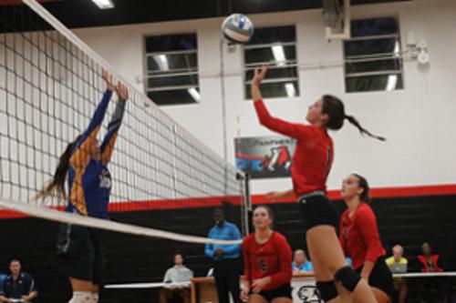 Women playing volleyball